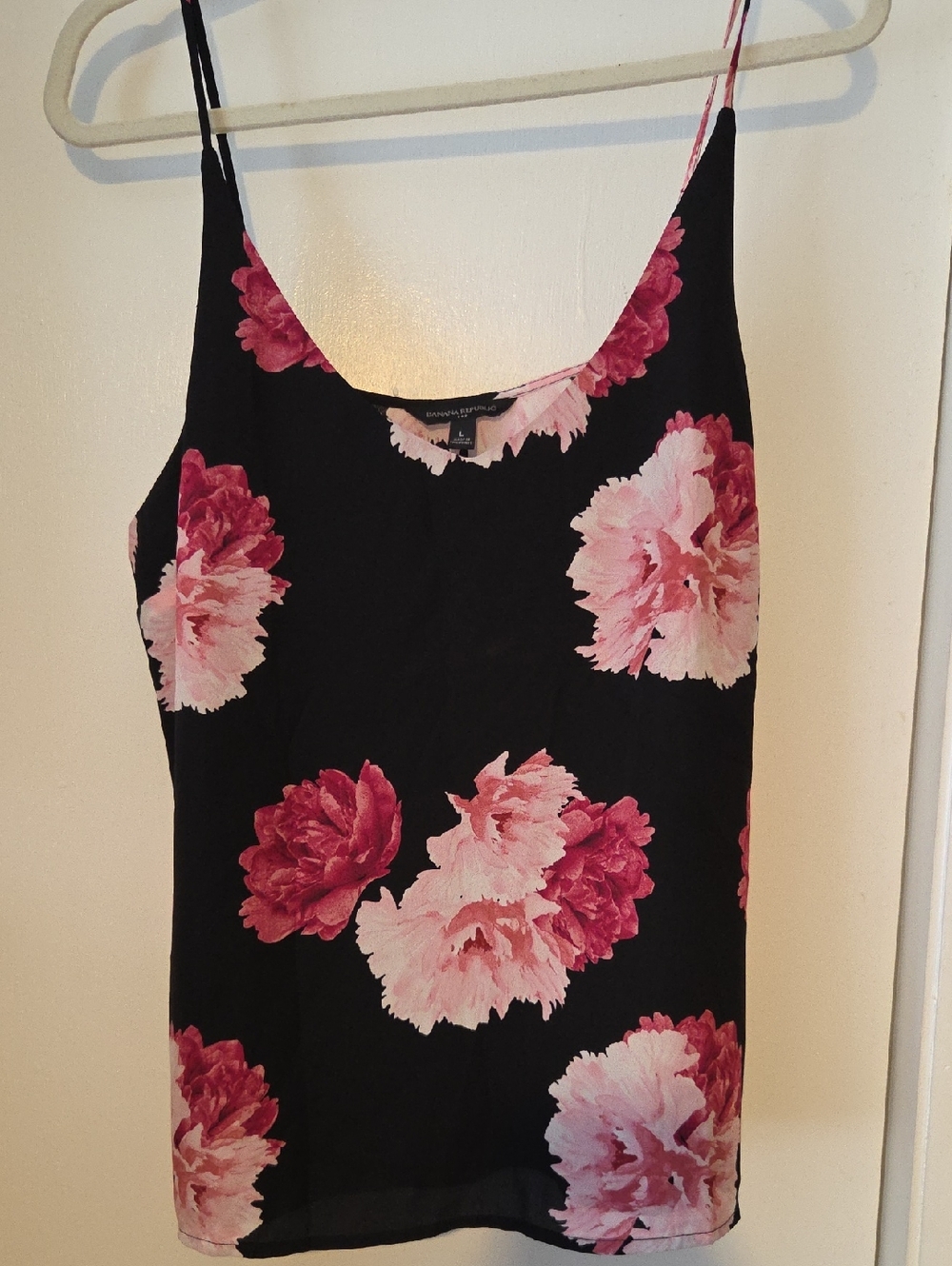 Banana Republic Black Top with Pink Watercolor Floral Accent